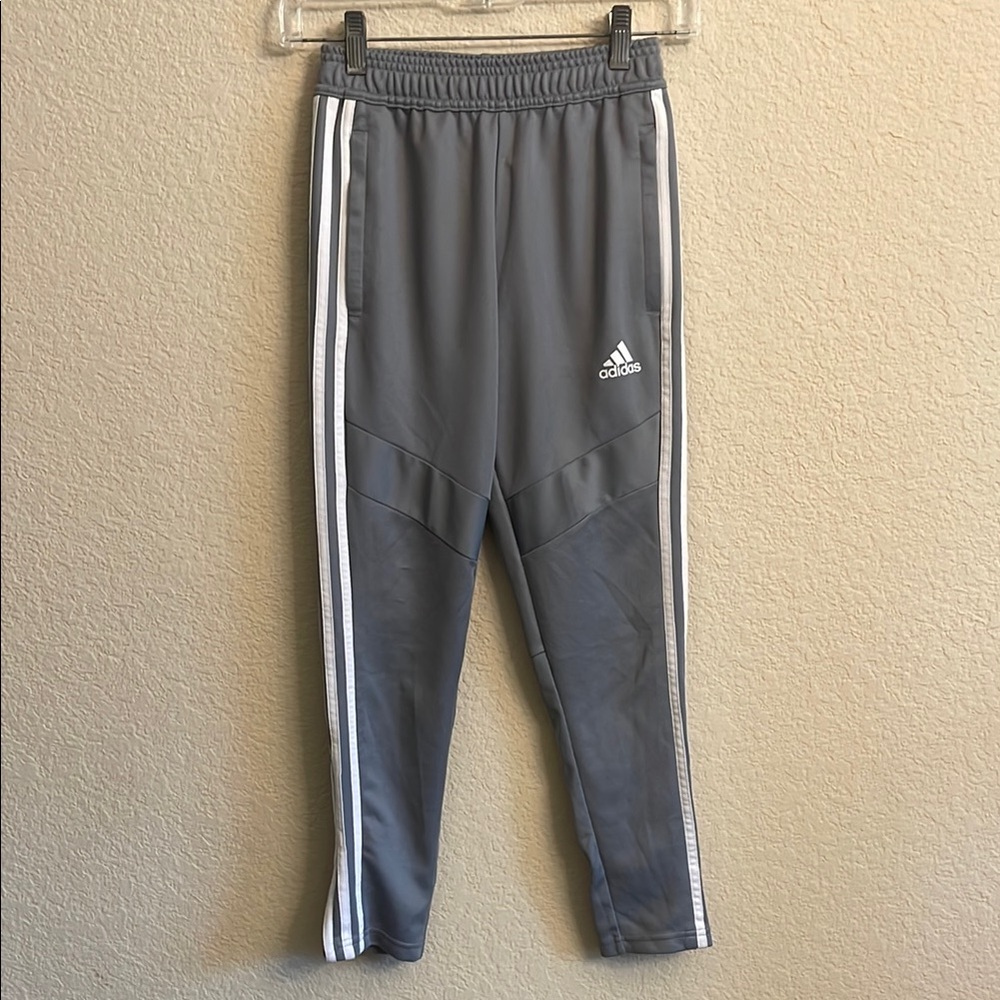 Adidas Kids Gray Joggers with White Stripes